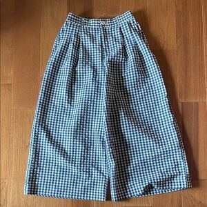 Blue and White Gingham Muji Wide-Leg Pants